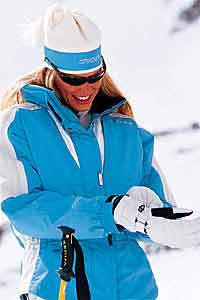 Loveland I 1100 Spyder Emerald jacket, $475, Jade hat, $30, and Elizabeth gloves, $65 Arnette Catfish sunglasses, $65