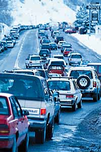 Traffic to the ski areas sometimes gets a little slow.