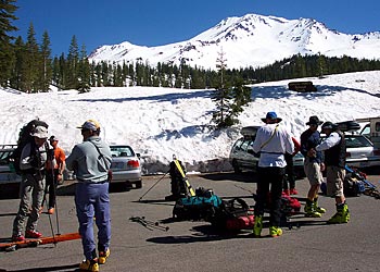 Mount Shasta The NASTC group gets all their gear together at the Bunny Flat trailhead.PHOTO: NASTC