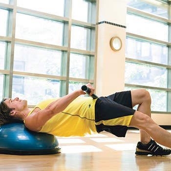 SLIDING BRIDGE (part three) Lower back, glute, and hamstring strengthening exercise: Slide bridge on a bosu ball and with resistance
