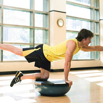 Lower back, core, and balance exercise: The Horse on a bosu ball