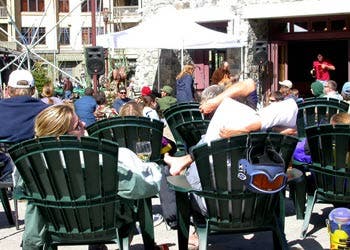 Scoping the Scene A view of the Olympic Park. Other skiers were training the weekend of the Pop Drop. Here, a man launches himself off of one of the larger jumps…
