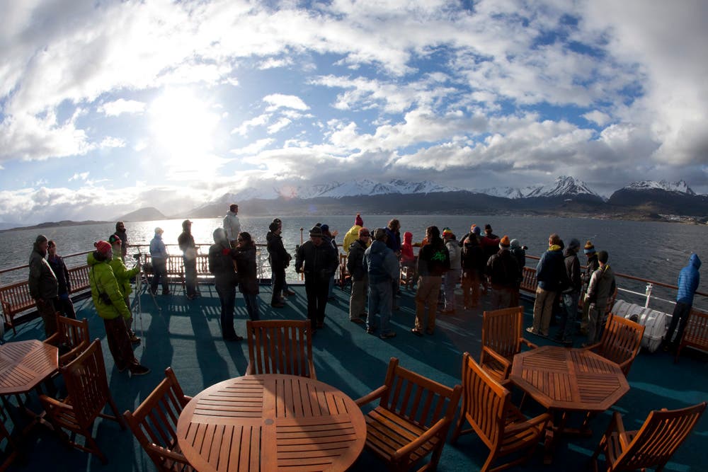 Aboard the Ship The aft observation deck of Clipper Adventurer