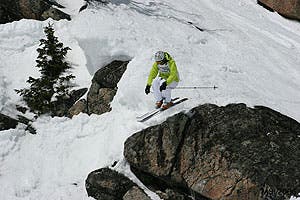 John Morrison approaching ski objective 