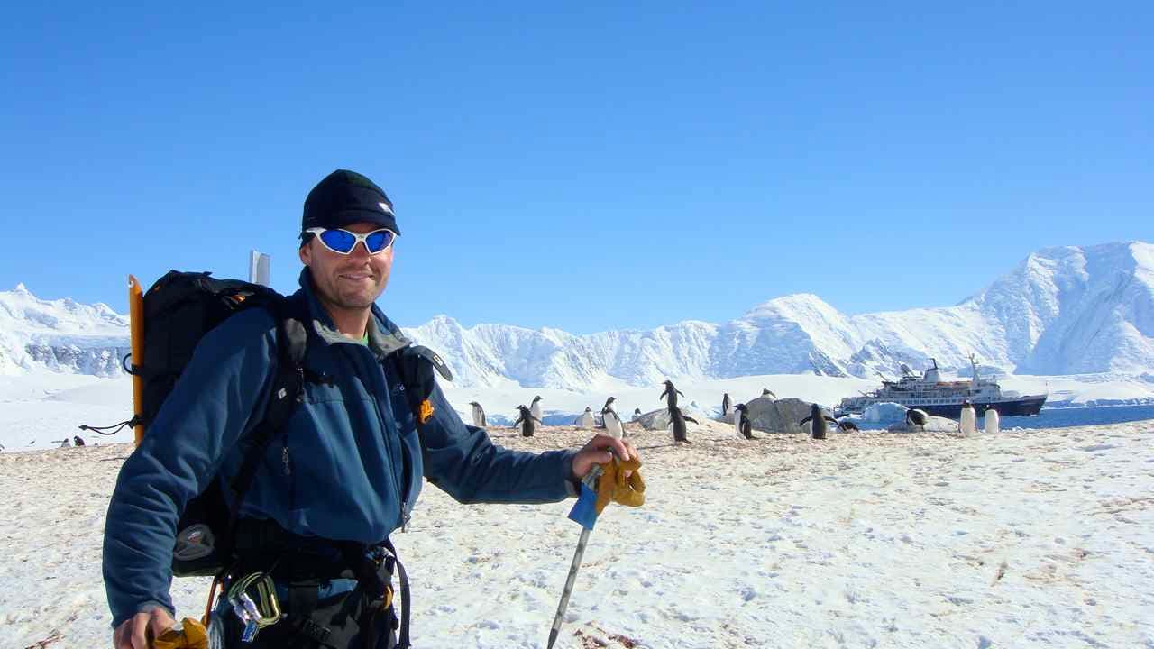 Sam Bass with some Penguins on Weincke Island