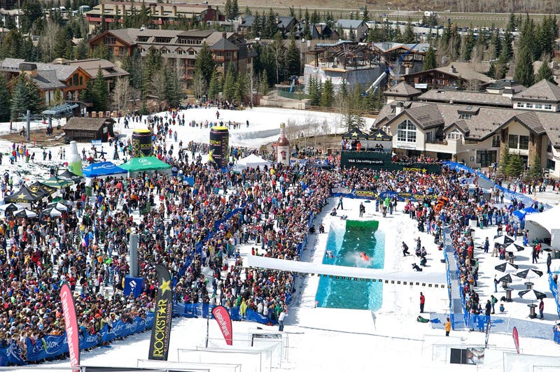 Spring Back to Vail A view of the Vail Valley just beyond the crowd at the Pondskimming World Championships.