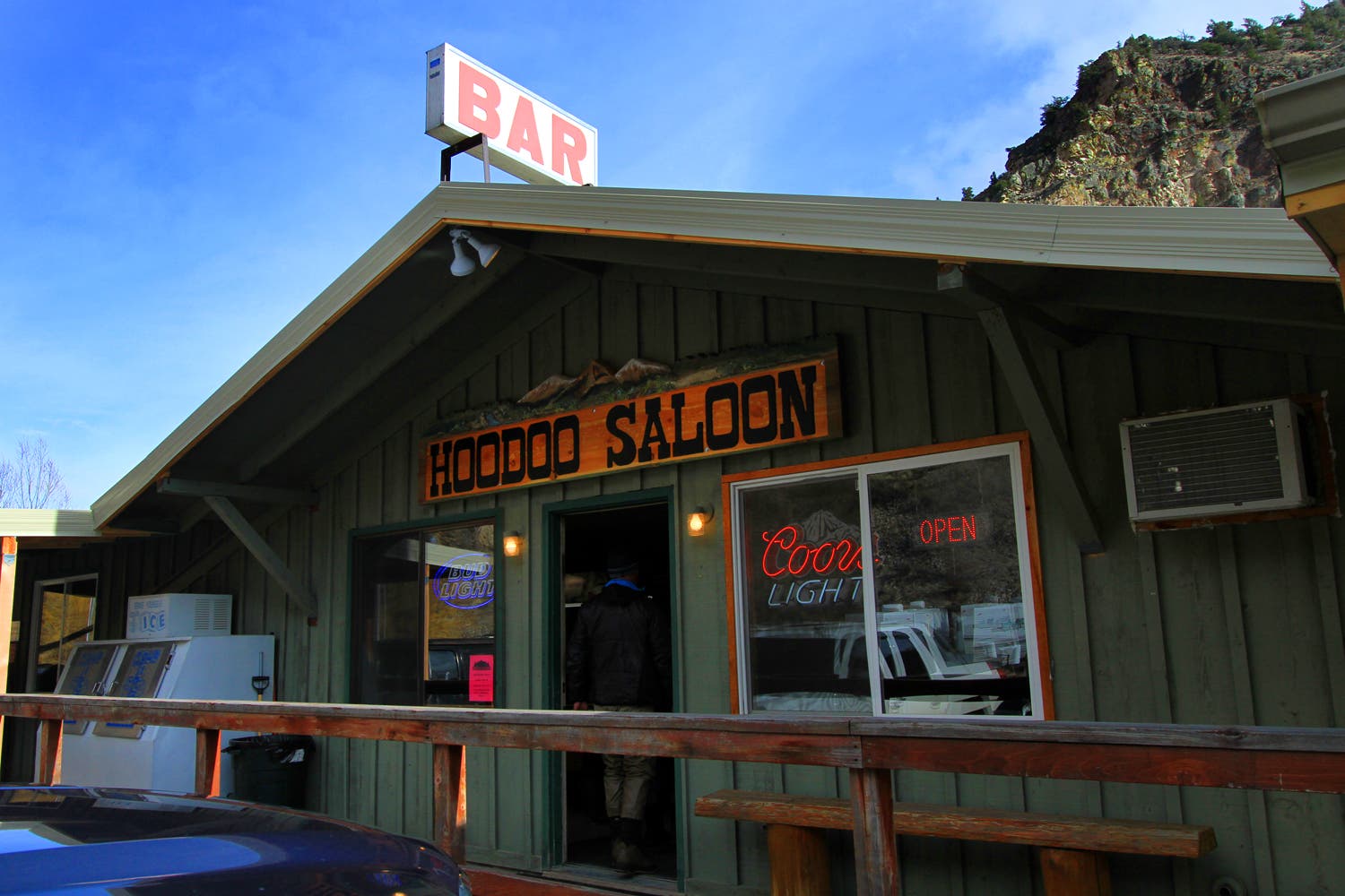The Hoodoo Saloon We stopped into the Hoodoo Saloon in Clayton for a whiskey or three. This is a must-hit bar if you’re in the area. Check out their bumper sticker…