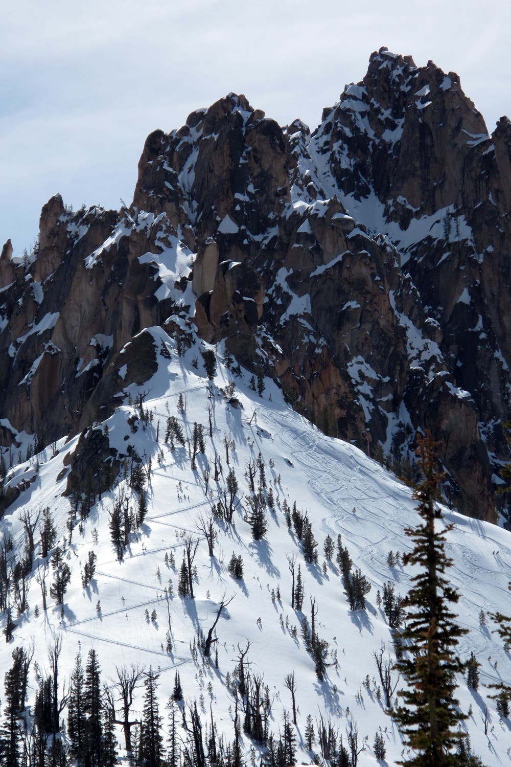 We skied the Thumb Line pictured here. Our guide Marc Hansleman of Sawtooth Mountain Guides set the beautiful skin track. Erik Leidecker was guiding…