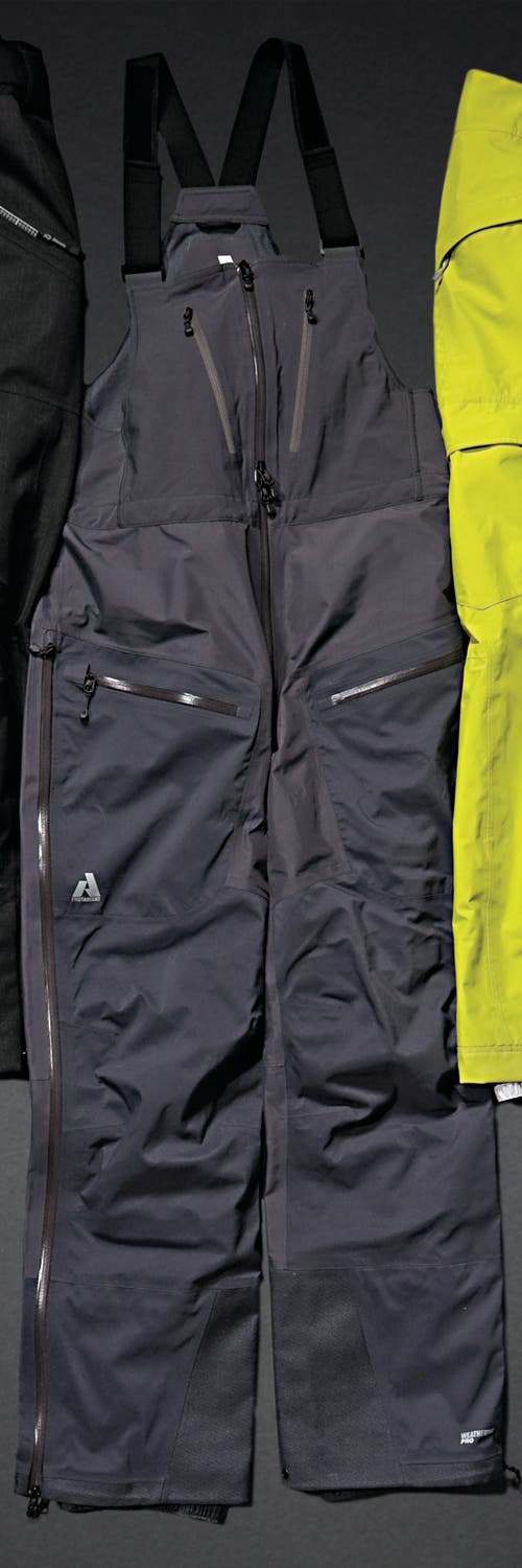 First Ascent Heli Guide Bib These bib-front pants have Velcro-adjustable straps and two pockets up top for storage under your jacket. The hip pockets have bungees for your…