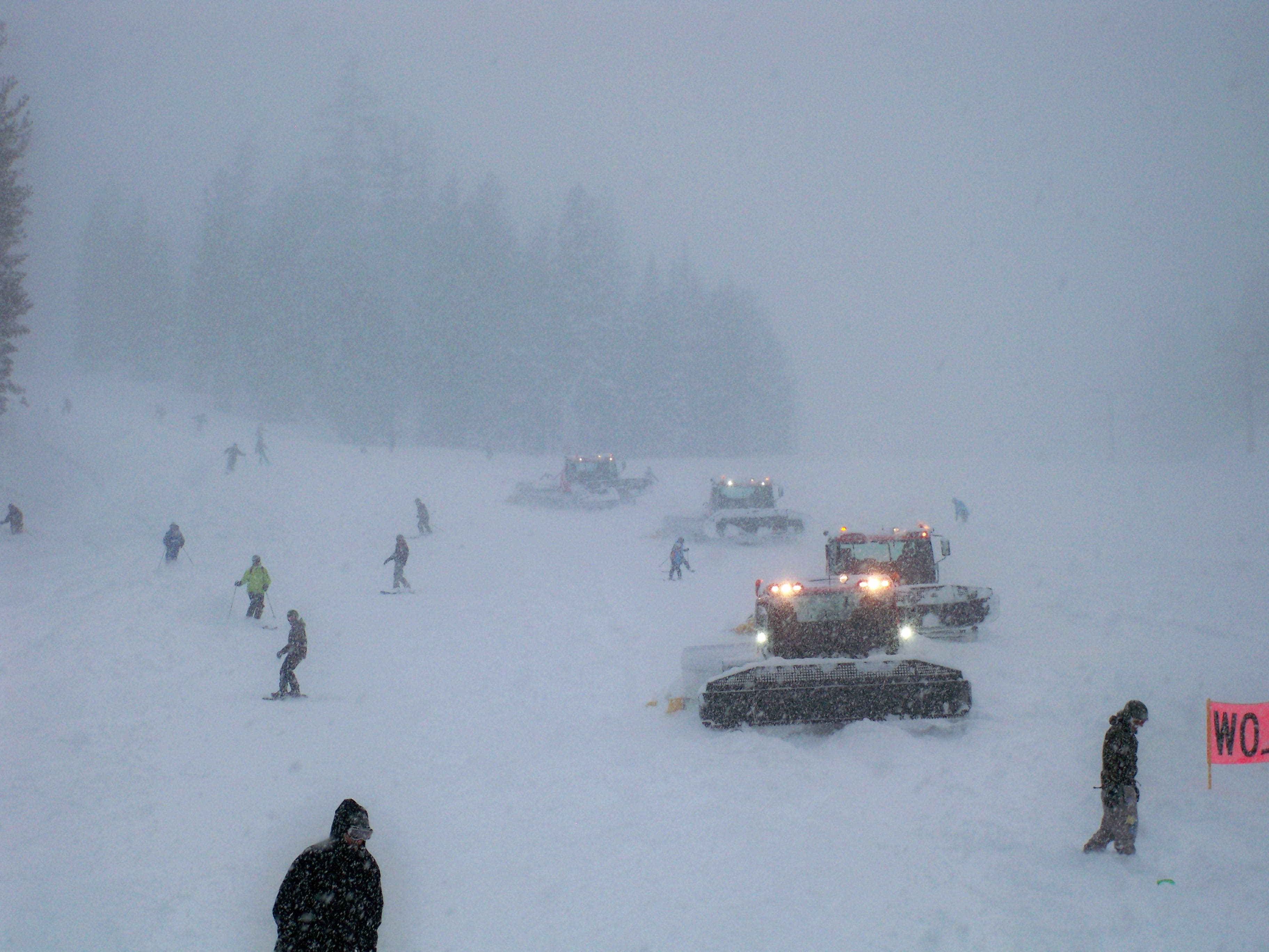 Thirteen feet of snow is a bit much for the typical Los Angeles skier. A fleet of groomers prepares the piste.