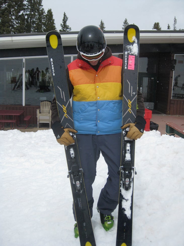 Skiing's art director Mark Lesh with Kastle skis. None