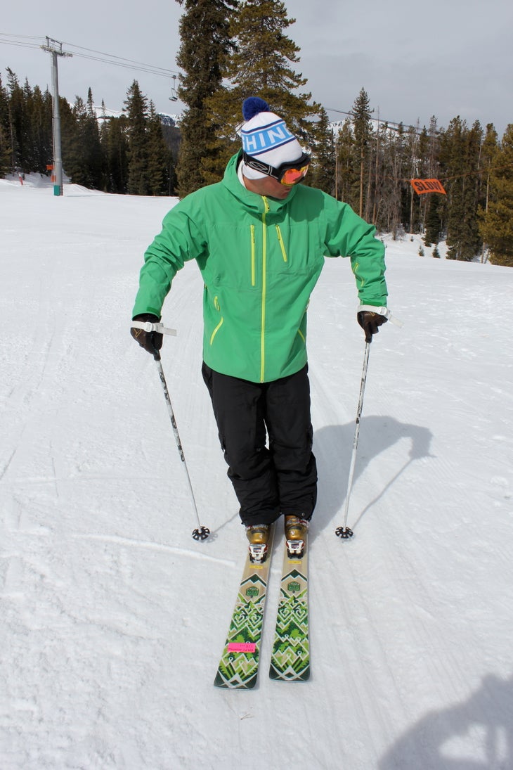 Tester Greg Fitzsimmons on the men's Volkl AT ski. None