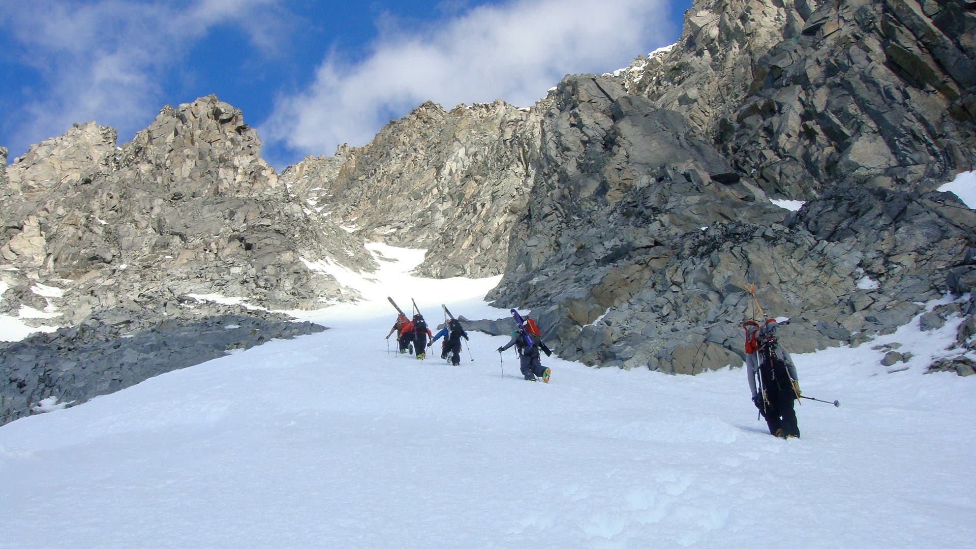 Weincke Island Couloir On the second day, I think it was, I climbed this twisty chute with Steve, Glen Poulsen, Kellie Okonek, Scott Fennell, and Thomas Laakso. It was firm…