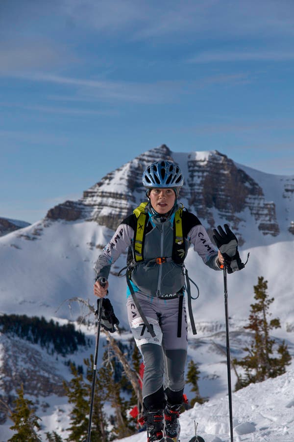 At the 2012 US Ski Mountaineering Nationals at Jackson Hole, racer Stevie Kremer nears the top of the tram with Cody Peak looming in the background.…