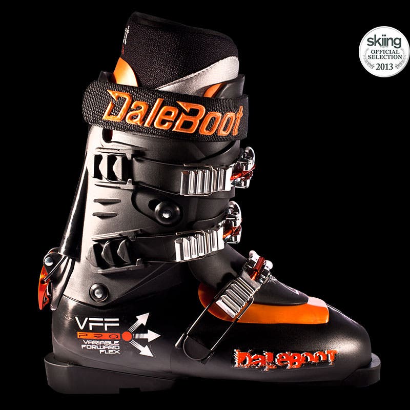 Daleboot VFF Pro MSRP: $795.00 Last Width: 95-112 mm Flex: 95/115It's thin, rigid polyether shell, three-quarter-length boot board, and spiral-wrap Intuition…