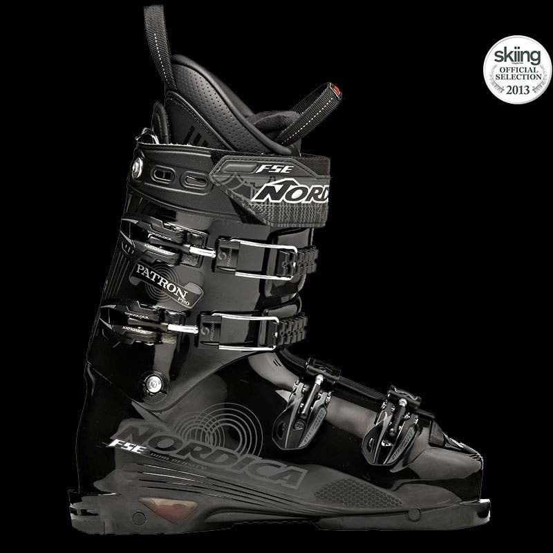 Nordica Patron Pro MSRP: $875.00 Last Width: 98 mm Flex: 130At key power-transmission points, the Patron’s shell is about as close as it can be to the foot,…
