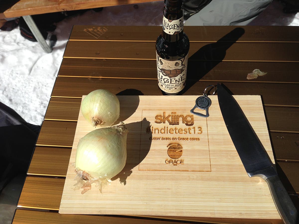 Cutting to the Core The night before the second day of the 2013 Indie Ski Test at Loveland Ski Area, Grace Skis made this custom cutting board for us out of ski-core…