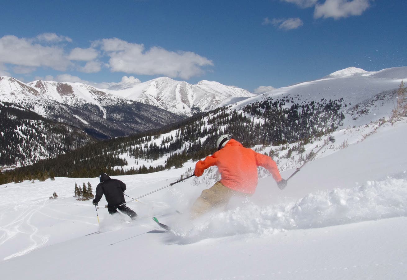 Grounded Eben Mond spends a brief moment on the snow with Doug Evans.