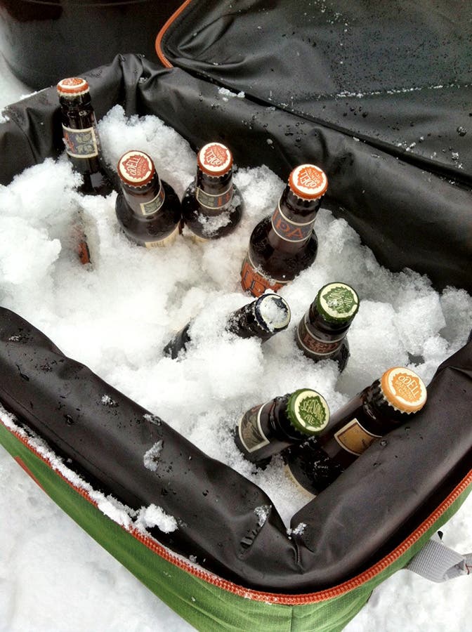 Prepping for Après Odell beers: in the cooler, then in hands—and then gone.