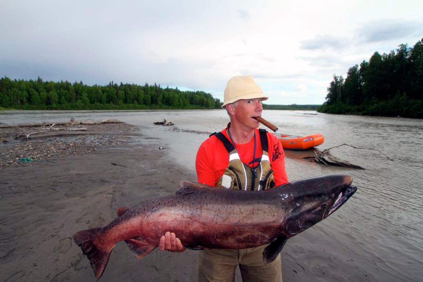 It Was THIS Big Ritchy King pulls in his own king salmon. This'll make for a great fish story.