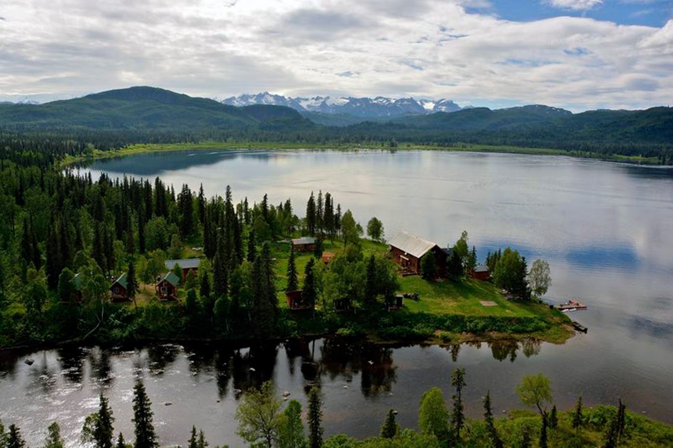 The Views Aren't Bad A bird’s eye view of the Tordrillo Mountain Lodge sitting on the banks of Judd Lake in Alaska.