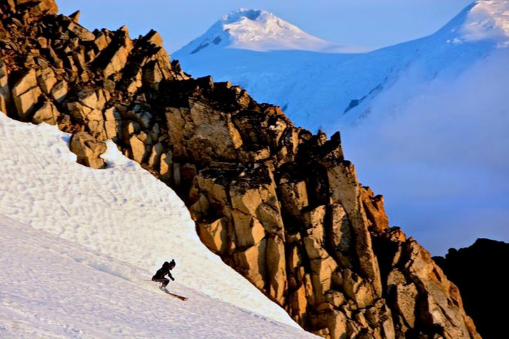 Twilight Zone Carving corn snow under great twilight.
