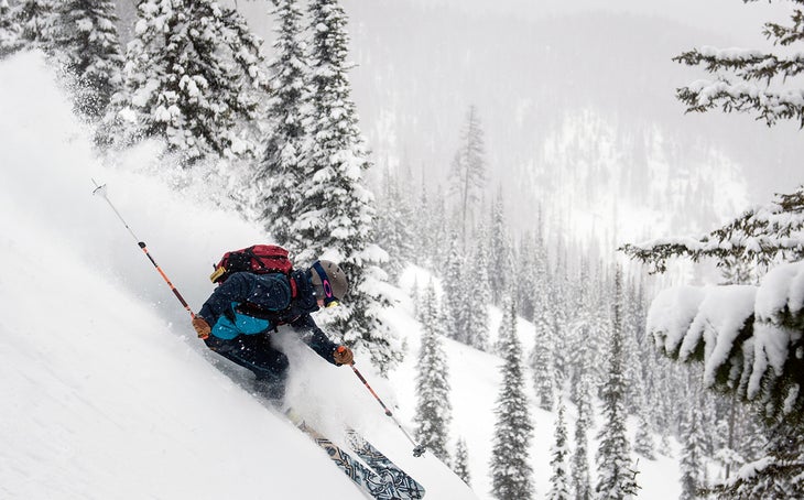 Lolo Pass Presents Landon making the descent in several fresh inches of snow.