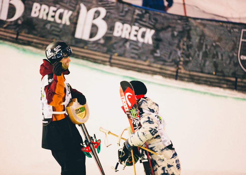 Currier and Blunck Lyman Currier and Aaron Blunck meet at the podium.