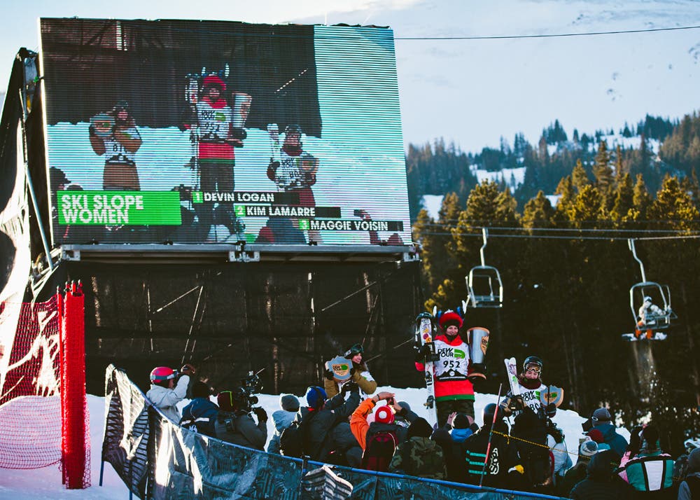 Women's Podium The women's podium. 1: Devin Logan - 87.8; 2: Kim Lamarre 81.2; 3: Maggie Voisin 77.2