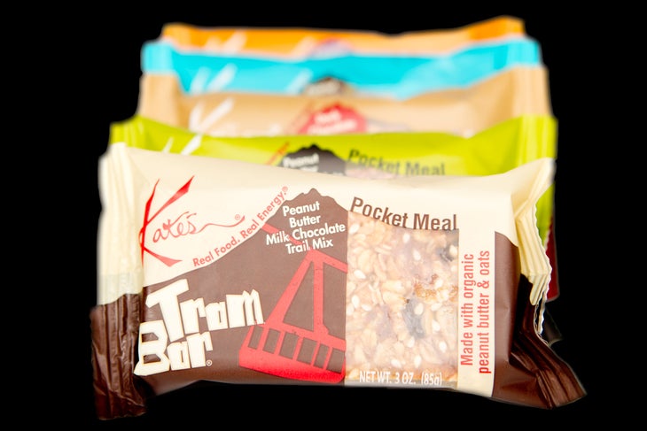 Kate's Tram Bar Kate’s makes a handful of bars, but we love the skier-targeted Tram Bar for obvious reasons. This trail mix bar is made with organic peanut butter…