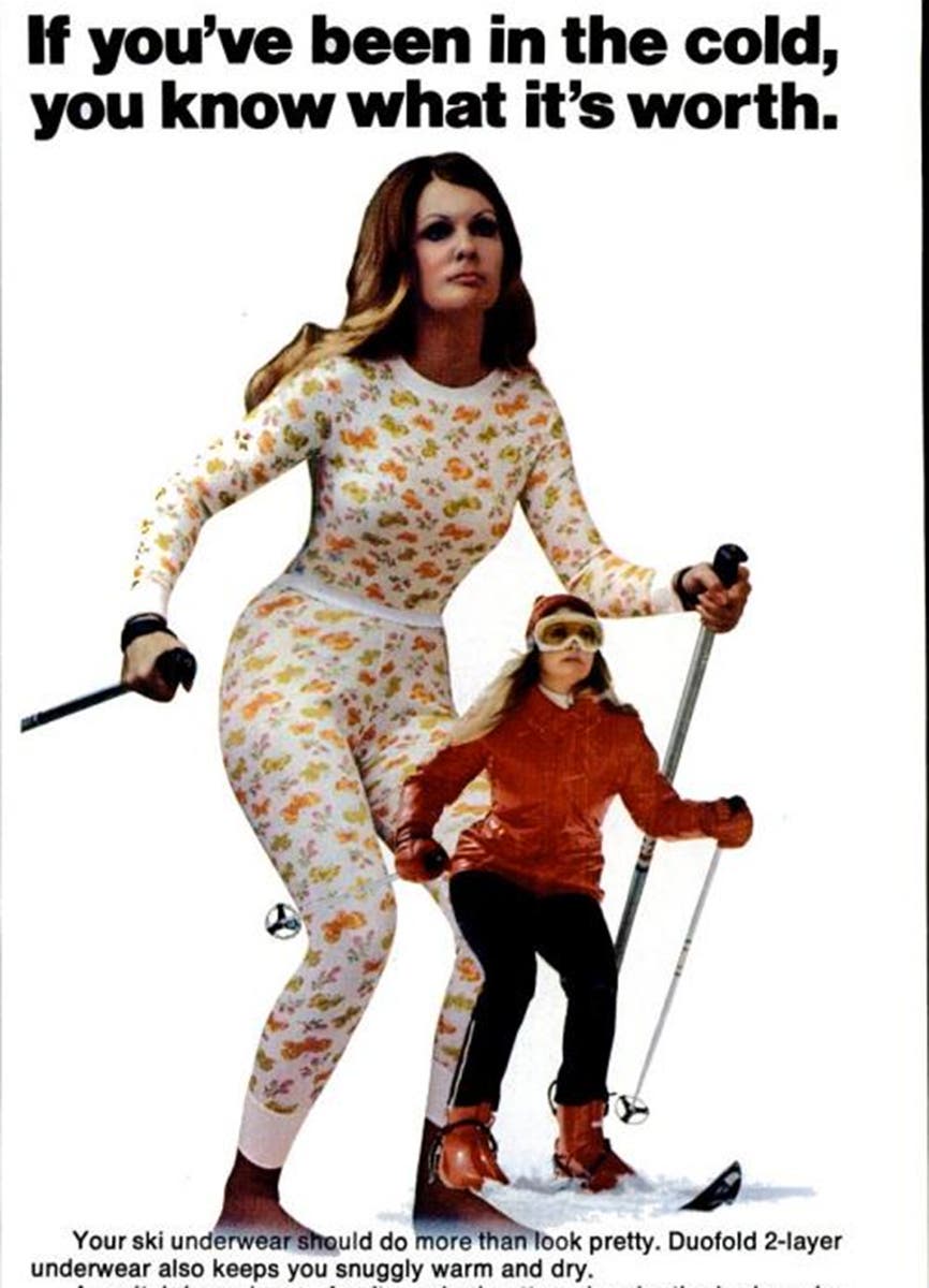Warm Fuzzies Because floral funderwear ought to include butterflies, according to this December 1973 ad. Jury’s out on the snuggle-worthiness though.