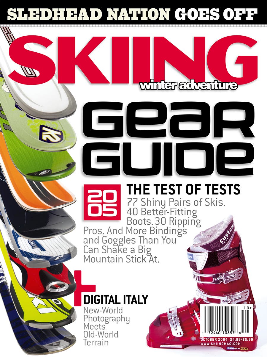 October 2004 This gear guide dished out a stack of 77 skis, 40 boots, and loads more.