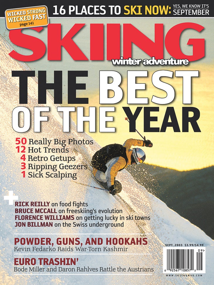 September 2003 Size matters, and this issue of Skiing had some Really Big Photos. Plus there’s a piece on getting lucky in ski towns.