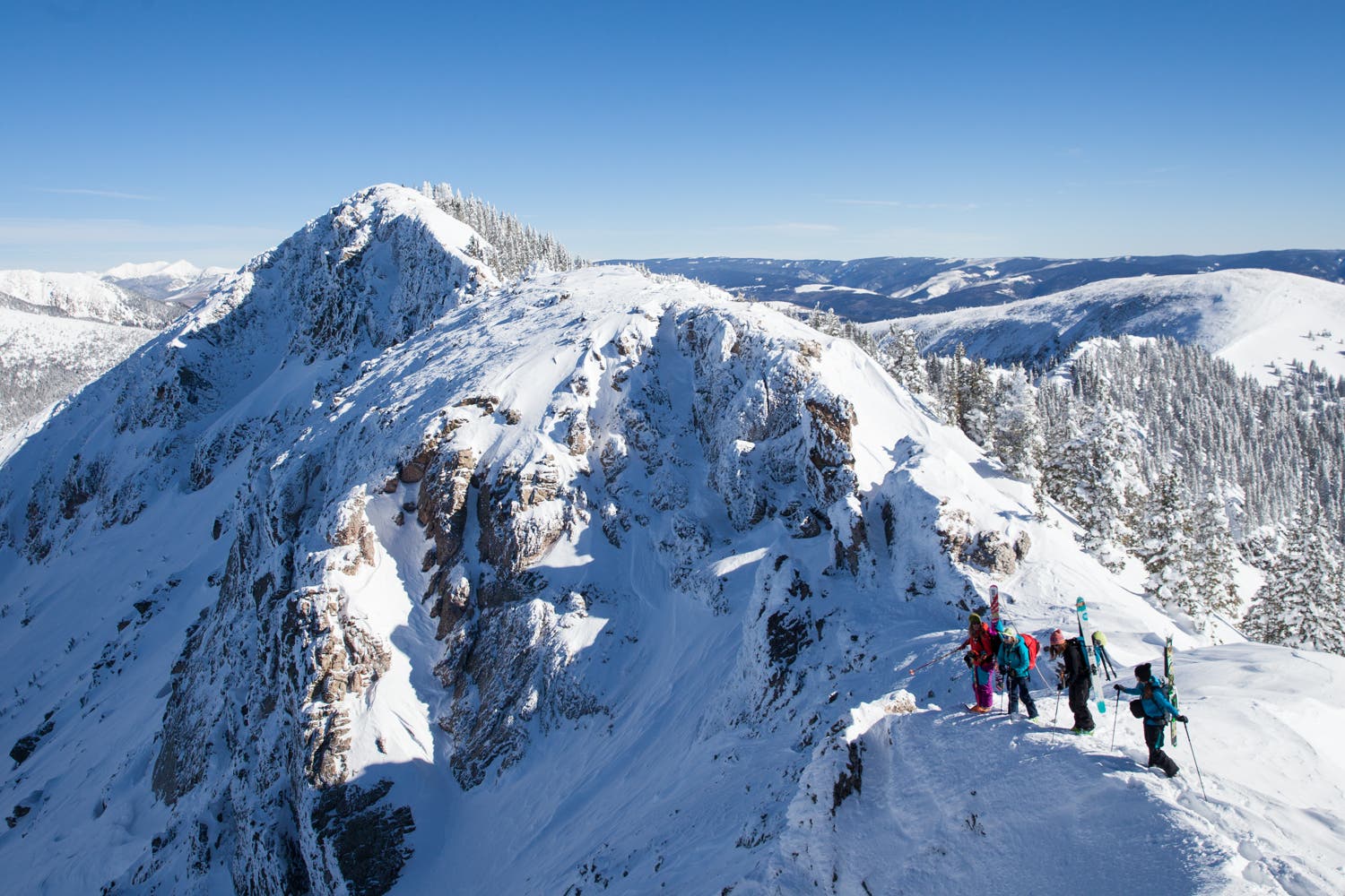 In the Beginning Lynsey Dyer, Caroline Gleich, Sophie Danison, and Kt Miller peer into Nambe Bowl in the backcountry just outside of Ski Santa Fe in New Mexico. In…