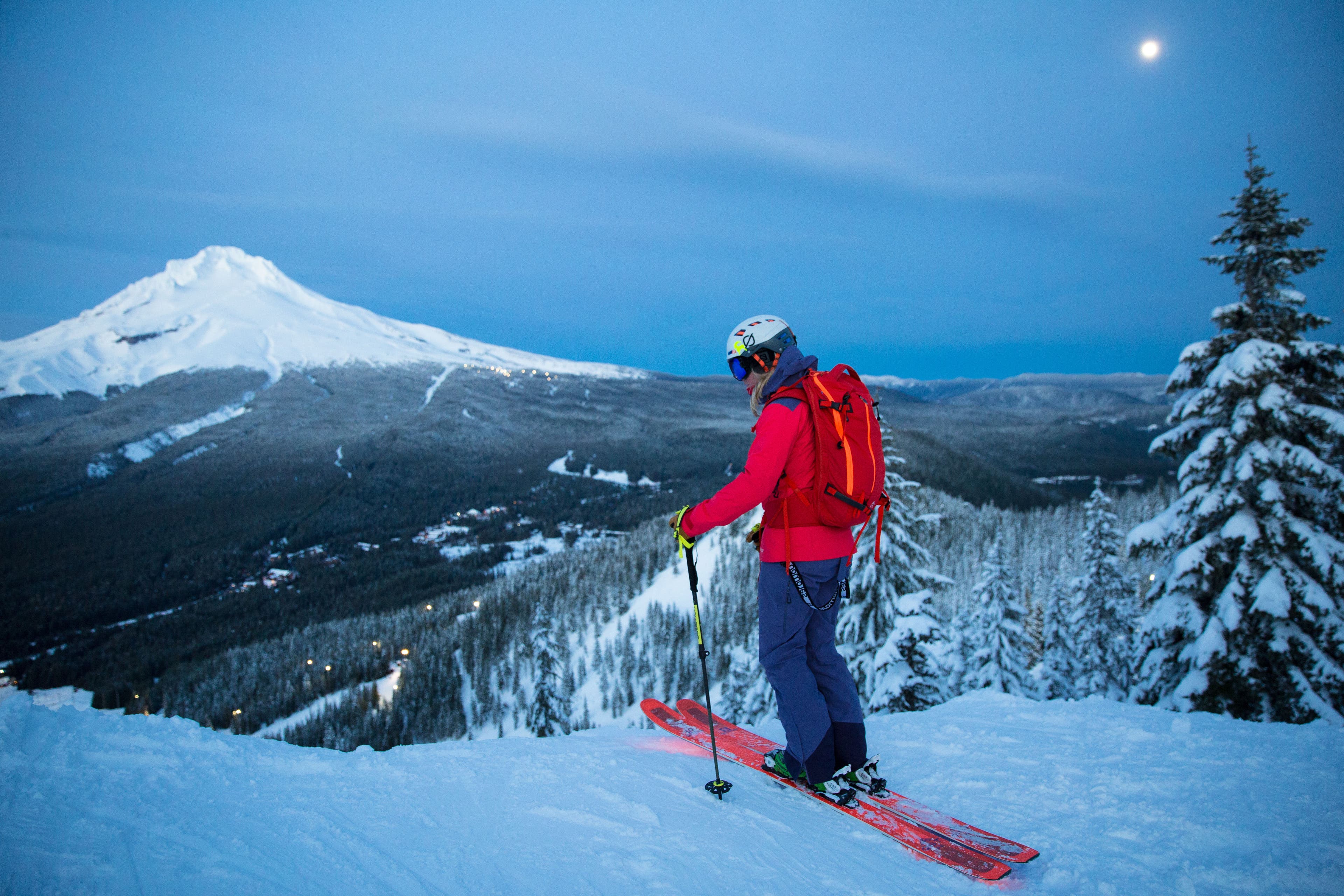 When the moon comes up, so do the lights at Mount Hood Skibowl. Here, Kalen Thorien finds a fine spot to watch the show happening across the way at…