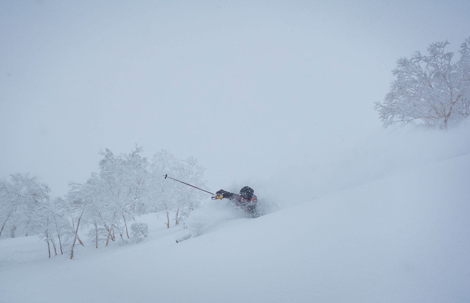 Swim Team Client Doug Kirby swims through “namara fukai yuki,” super deep snow, on Quality Control. SASS groups three to five clients with a guide, depending…