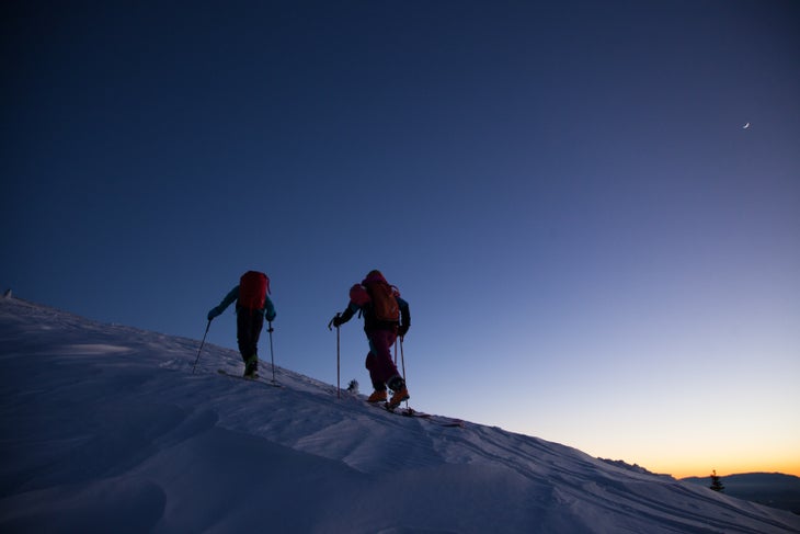 Workin' It Lynsey and Caroline working hard until the last light. The behind-the-scenes story of this shot is representative of what it’s like to make a ski…