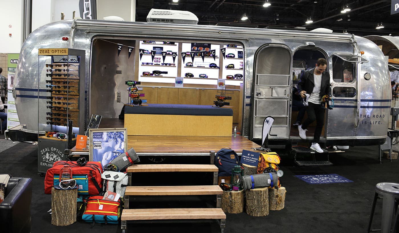 Zeal Optics stripped a classic airstream to build out a showroom. Clever move, being that the hallmark silver, metallic exterior of the Airstream…