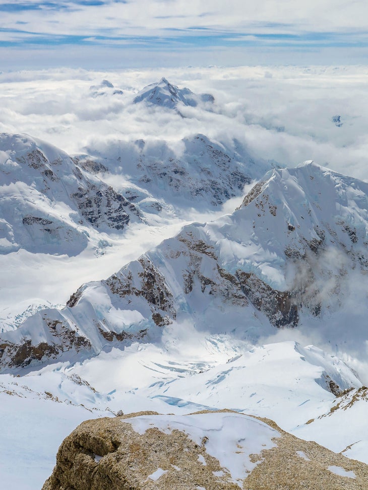 SKG1216_AG_Denali3 Looking a vertical mile down the West Rib from 16,300 feet. The broken Northeast Fork of the Kahiltna Glacier lies below - an area nicknamed The…