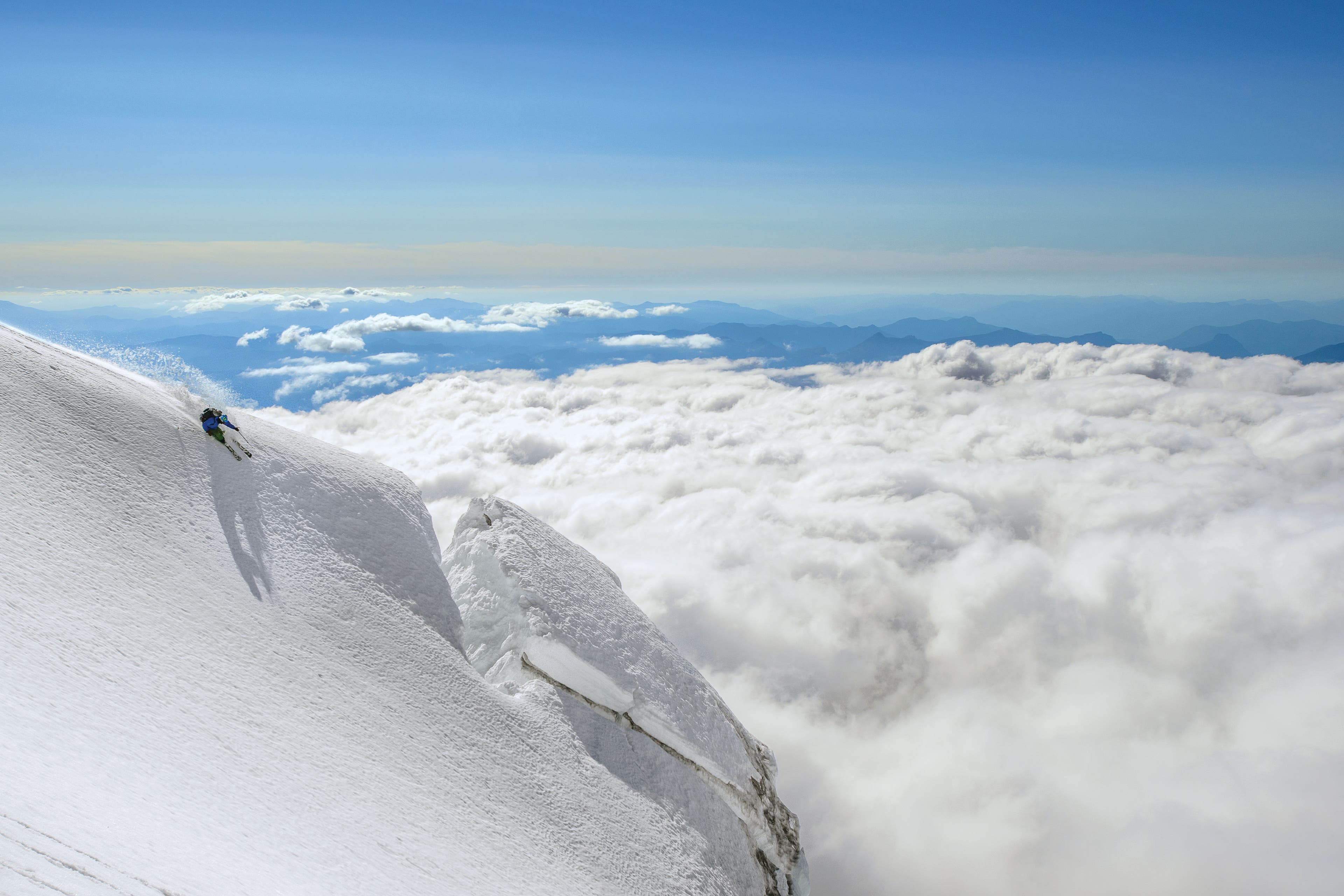 SKI0218_WASDSC_1622 Adam Roberts descends the northwest ridge of Adams glacier in 2014.