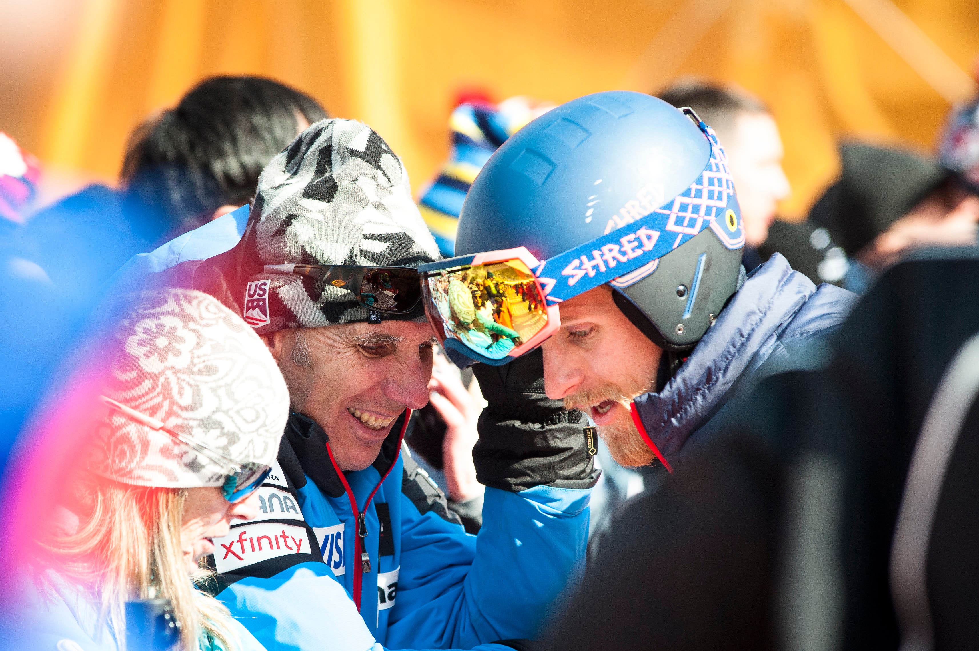 American Tommy Ford checks in with fans after run 1.