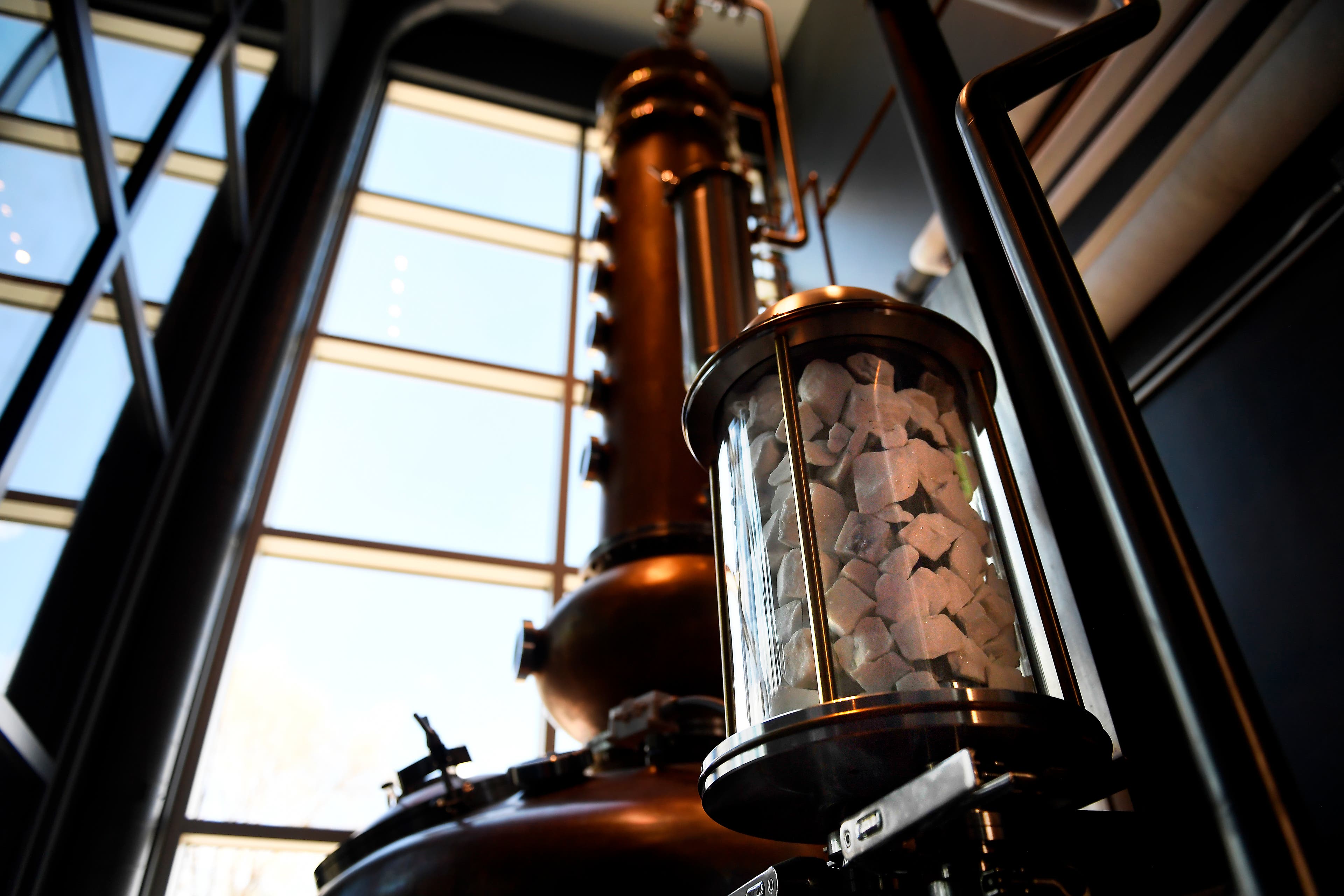 A copper still and marble filter at Marble Distilling Co.