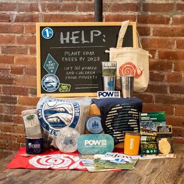 Pile of products in front of brick wall