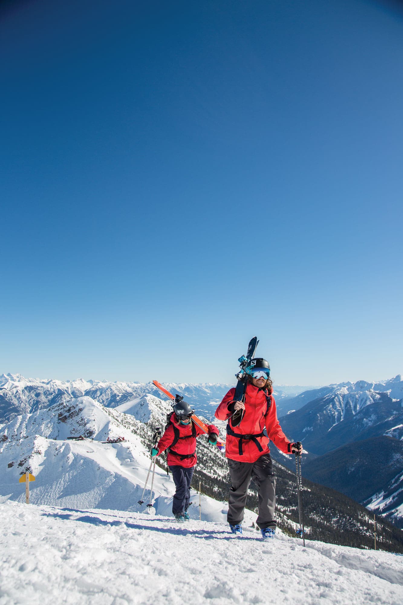 Wittstock and local ski coach and athlete Brenna Donaldson hike along the ridge on Blue Heaven to access Feuz Bowl.