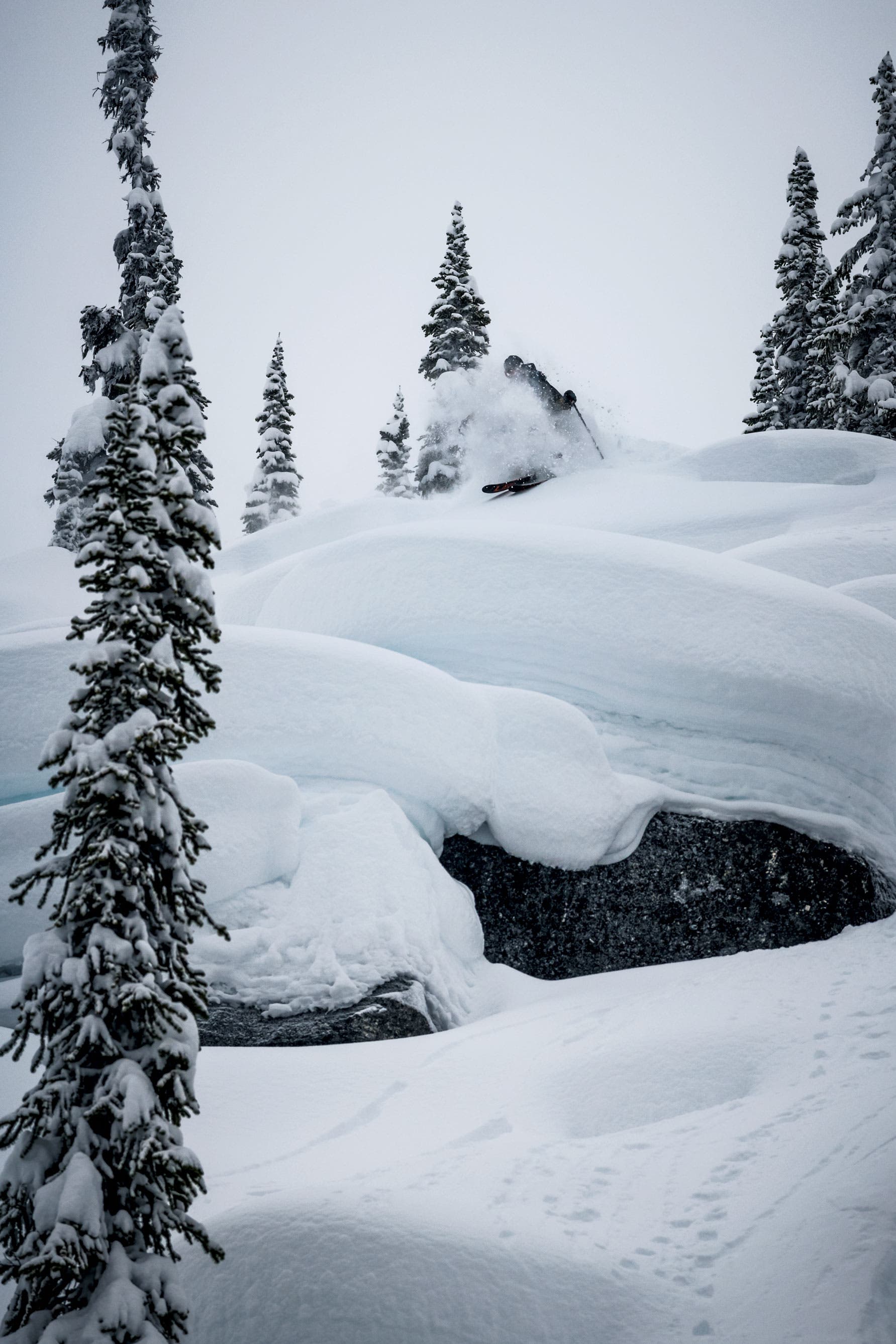 SKI1118-UTL3-SnowfallLodge-byReubenKrabbe-v3 Lucas Wachs skiing pillows at Snowfall Lodge