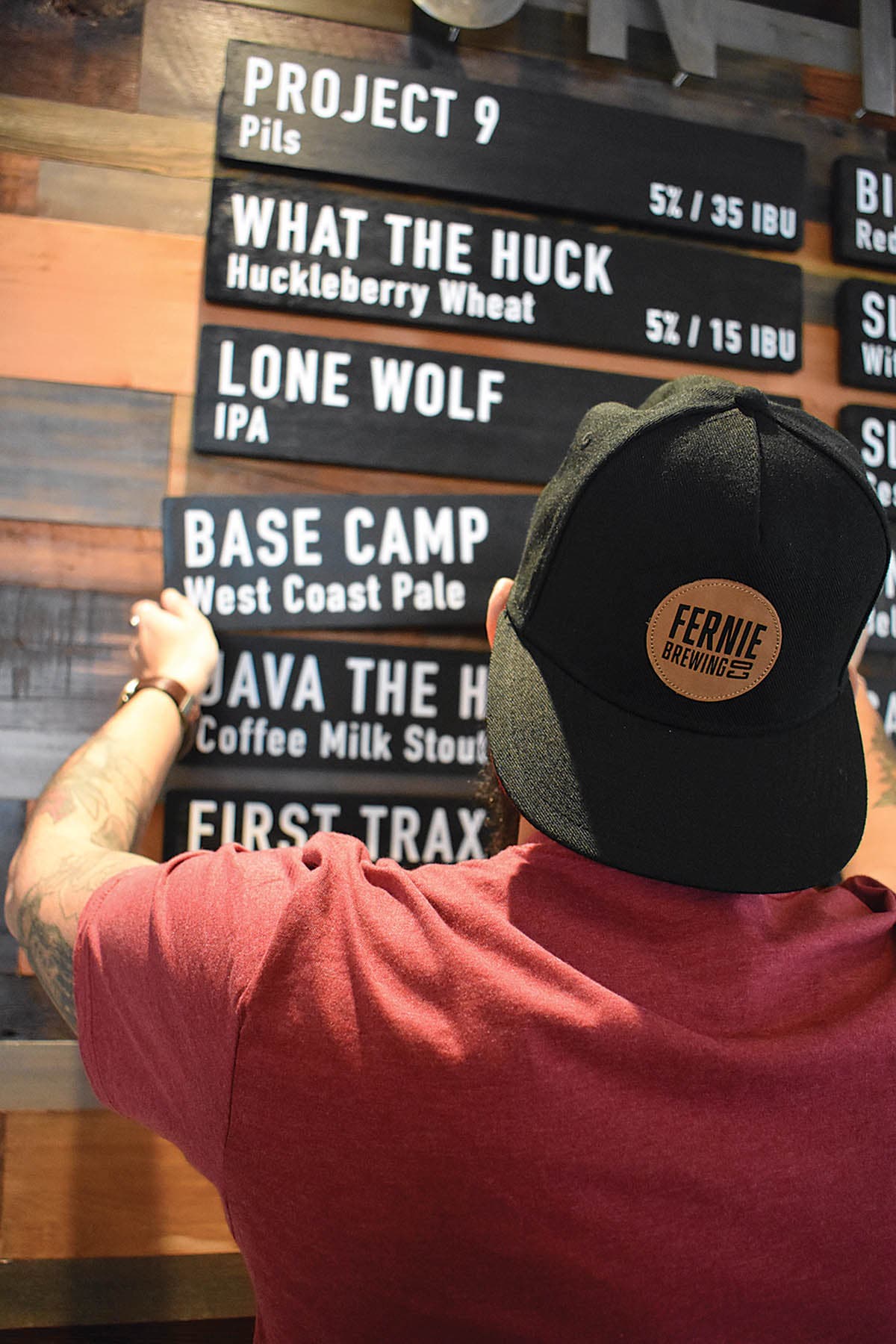 The tap list at Fernie Brewing Company's Tasting Room