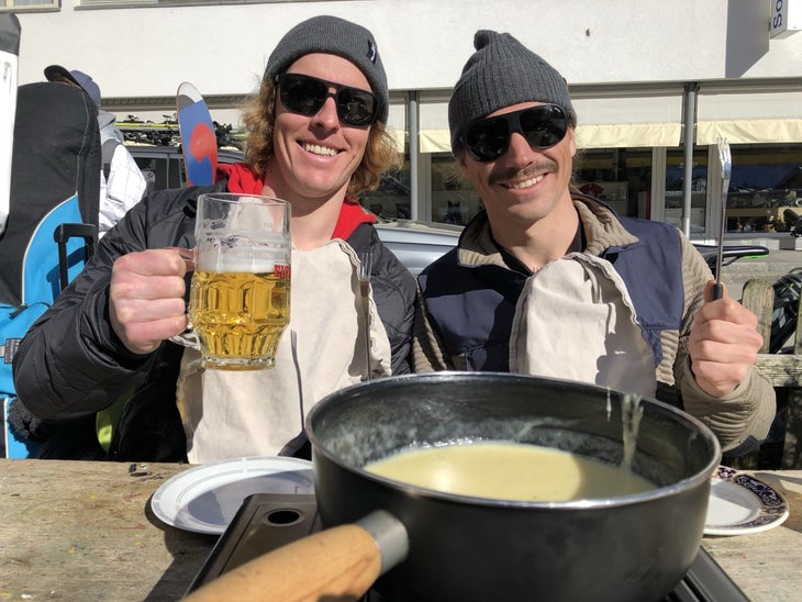 thumbnail_IMG_5374 Connery Lundin and Marcus Caston drinking beer and eating fondue in Switzerland