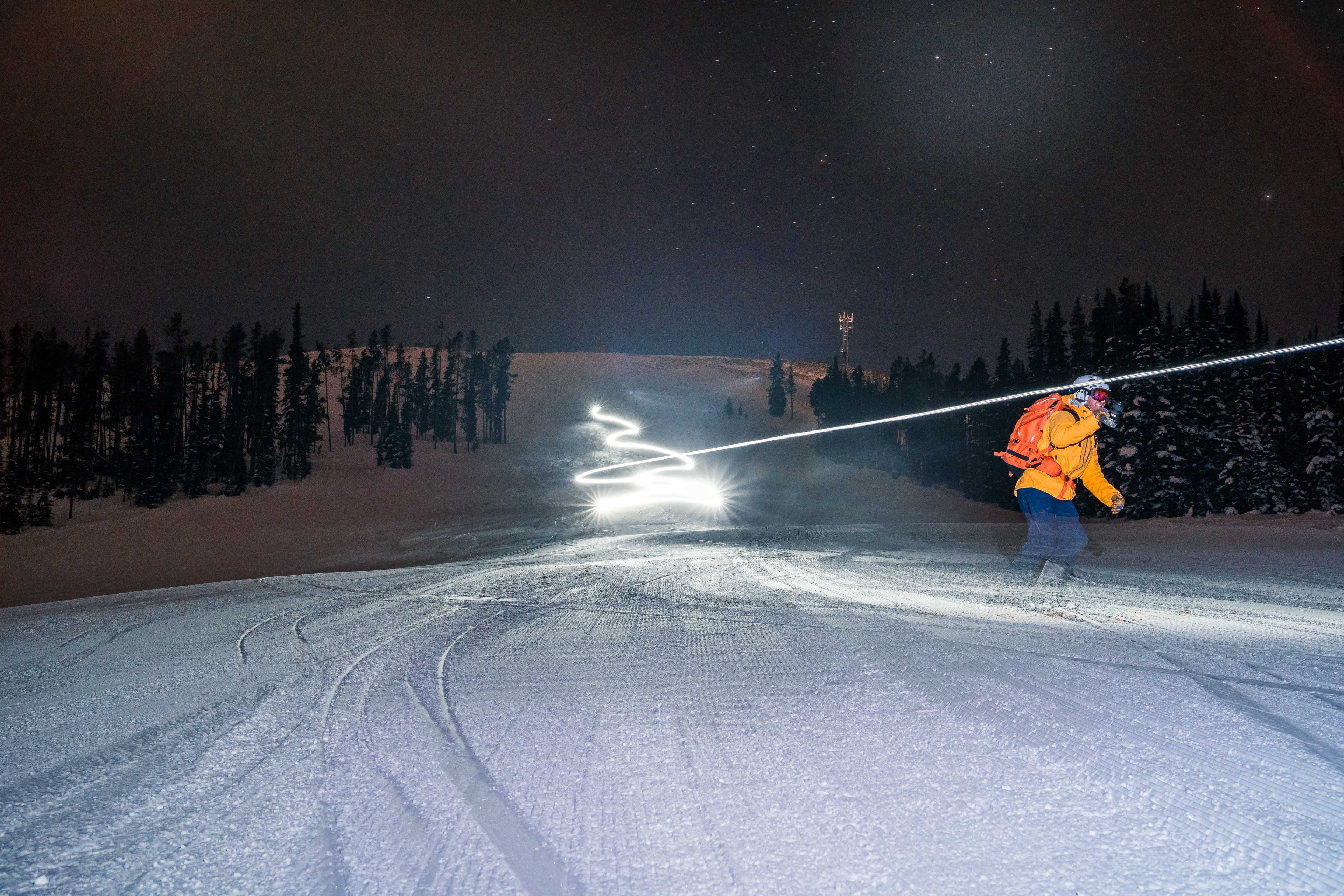 NightSkiing-Celia Headlamp night skiing Big Sky