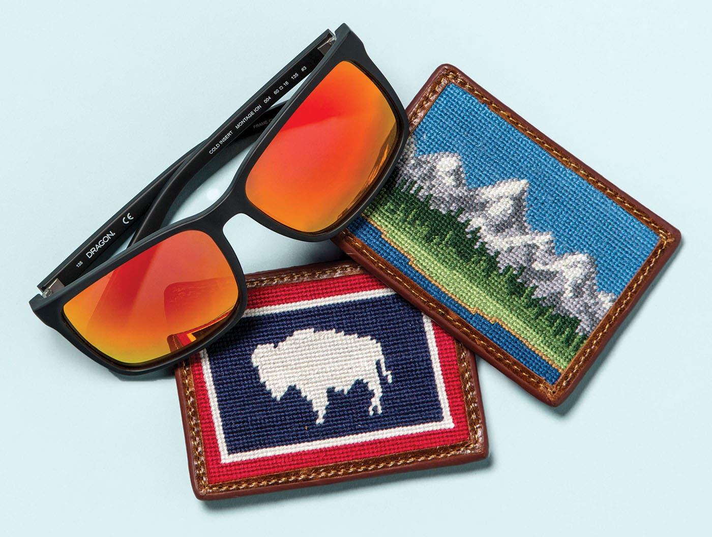Dragon Montage Ion Sunglasses and MADE Teton Needlepoint Card Wallet
