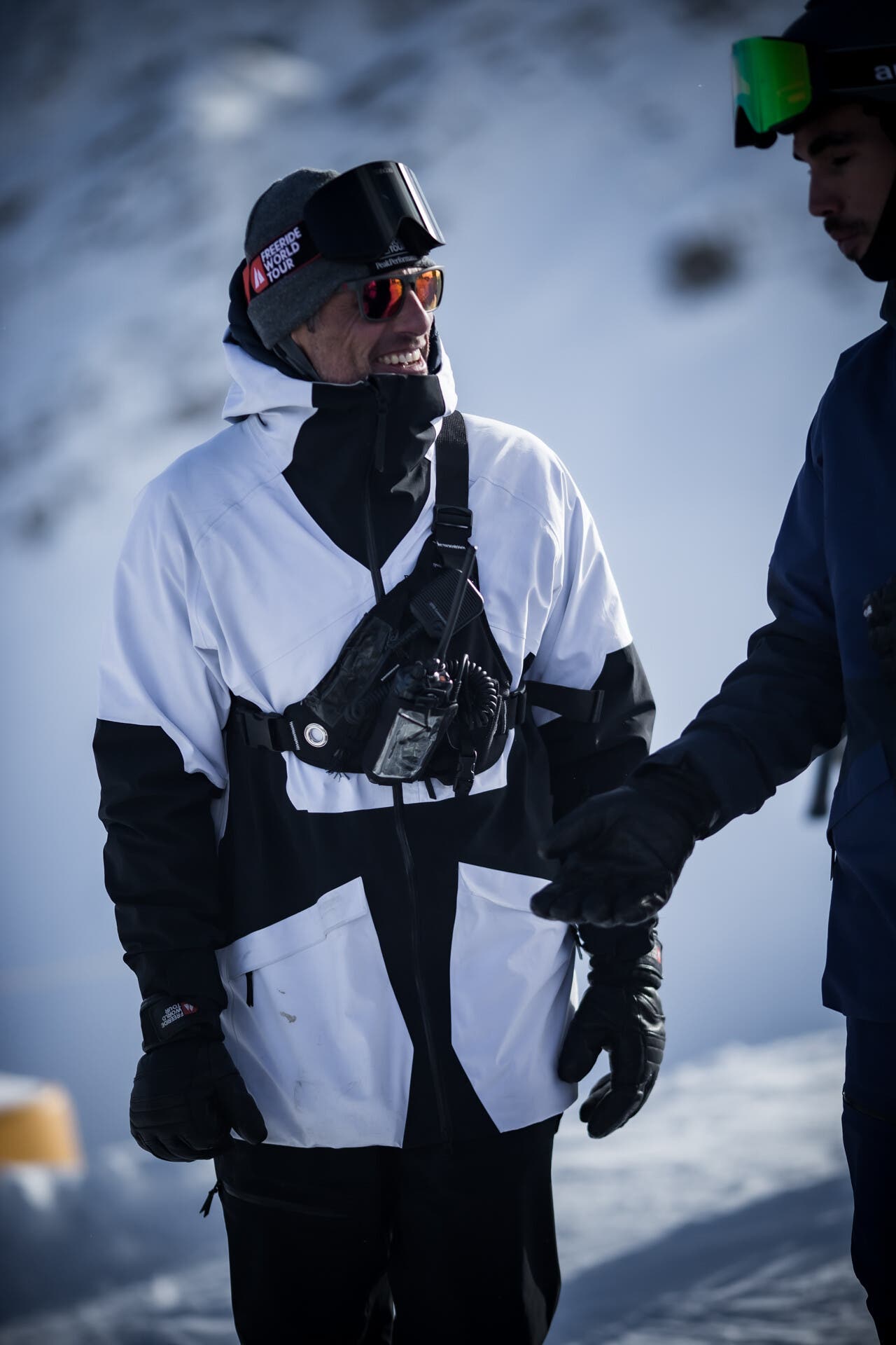 Nicolas Hale-Woods, left, Kicking Horse, Canada, performs a seriously stressful job with remarkable calm, managing a complicated live broadcast, the…